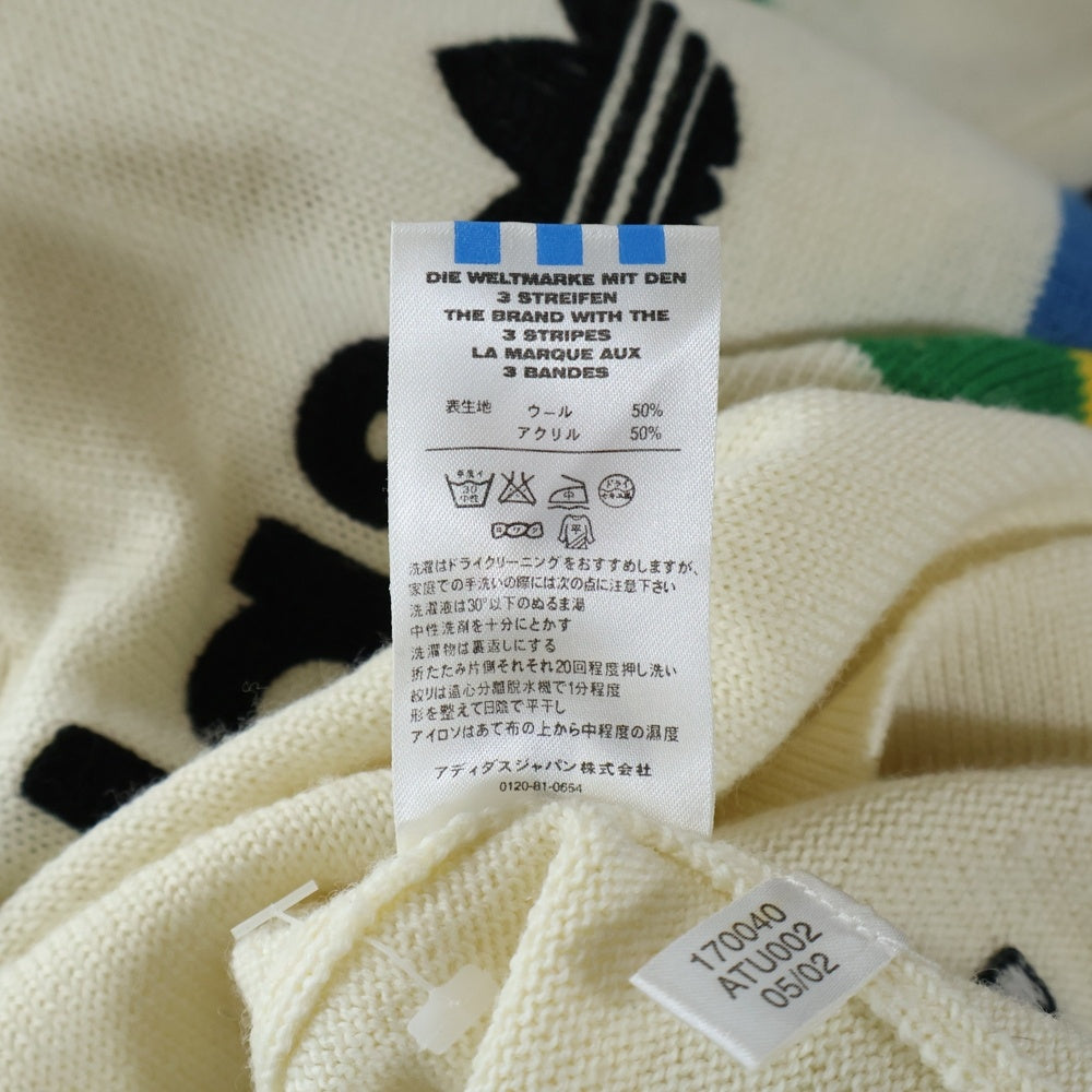 adidas(アディダス) フロントロゴ ハーフジップ 半袖ニットTシャツ カットソー アイボリー ATU002