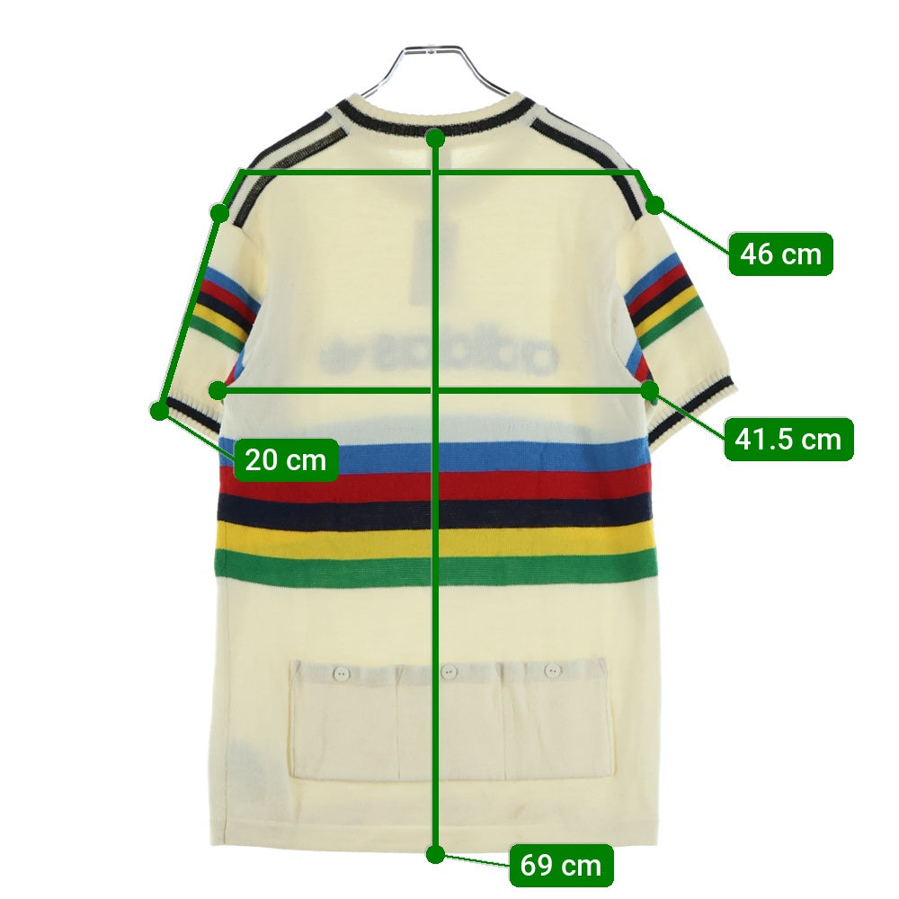 adidas(アディダス) フロントロゴ ハーフジップ 半袖ニットTシャツ カットソー アイボリー ATU002