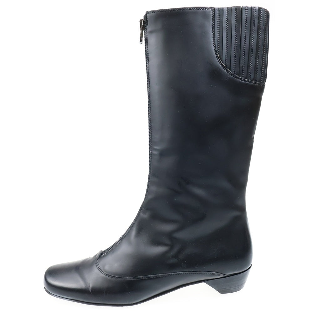 Salvatore Ferragamo(サルヴァトーレ フェラガモ) ラウンドトゥ フロントジップ ロングブーツ レディース ブラック DU31583