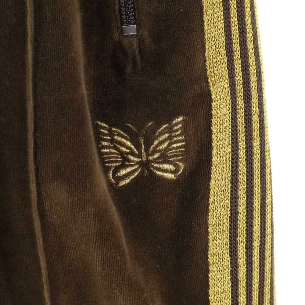 Needles(ニードルス) NARROW TRACK PANT VELOUR ナロー サイドライン ドローストリング ベロア トラックパンツ ブラウン DI179