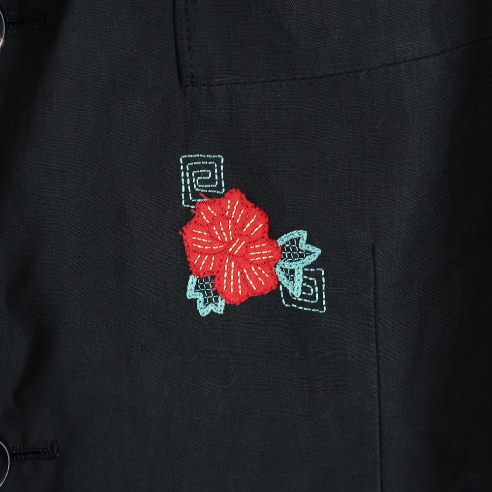 Yohji Yamamoto POUR HOMME(ヨウジヤマモト プールオム) 98SS 花刺繍 リネン 3B ロングテーラードジャケット コート ブラック HJ-J97-378