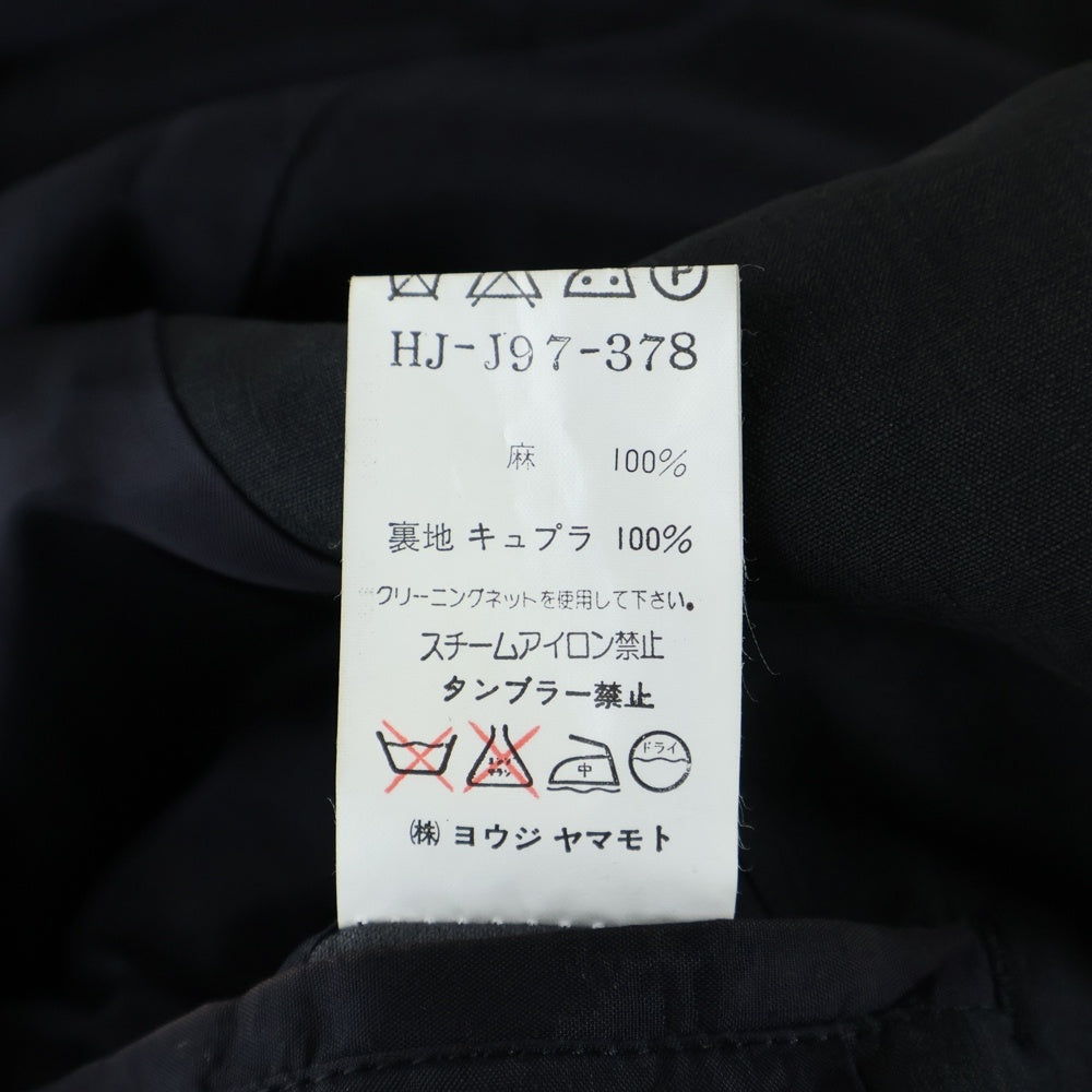 Yohji Yamamoto POUR HOMME(ヨウジヤマモト プールオム) 98SS 花刺繍 リネン 3B ロングテーラードジャケット コート ブラック HJ-J97-378