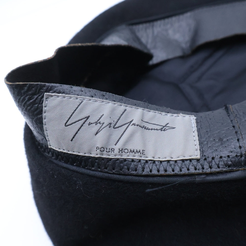 Yohji Yamamoto POUR HOMME(ヨウジヤマモト プールオム) 内レザー切替 ダイヤキルティング ウールベレー帽 キャップ 帽子 ブラック