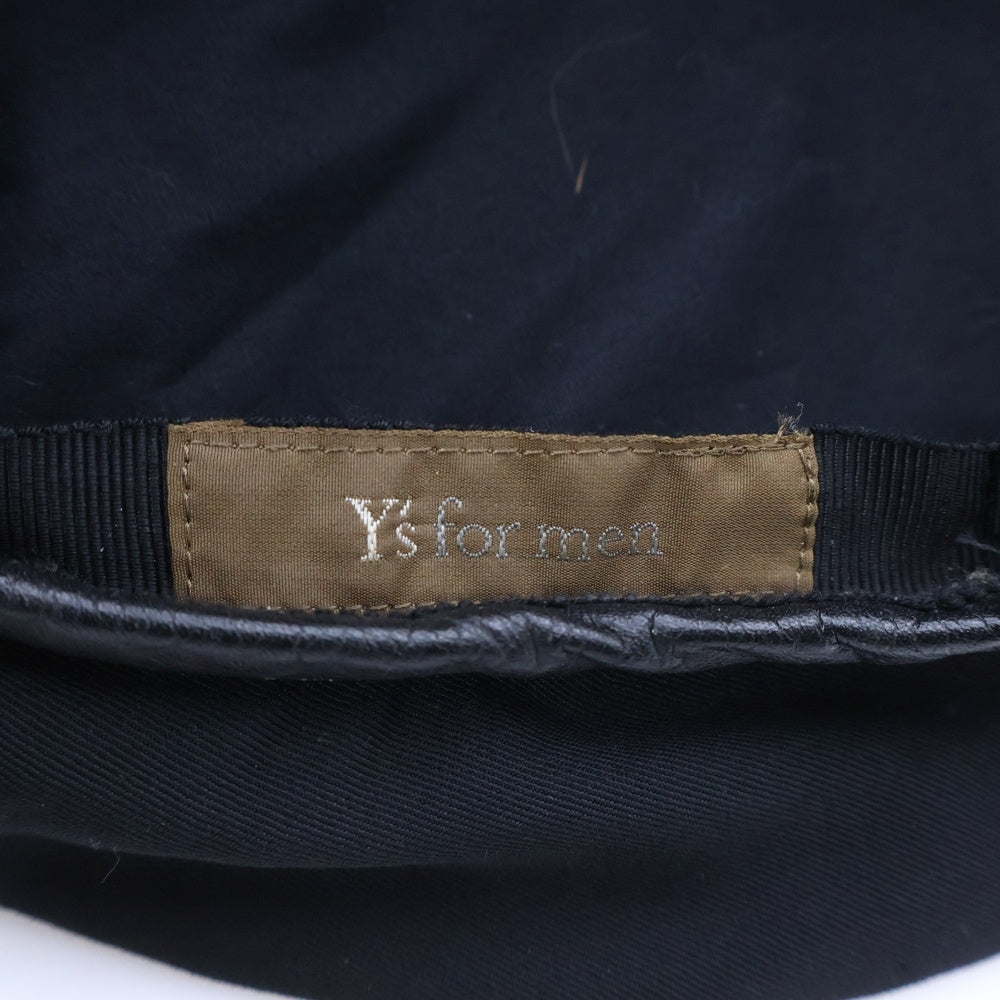 Y's for men(ワイズフォーメン) 90-00S 茶タグ レザーパイピング コットンギャバジン ベレー帽 キャップ 帽子 ブラック