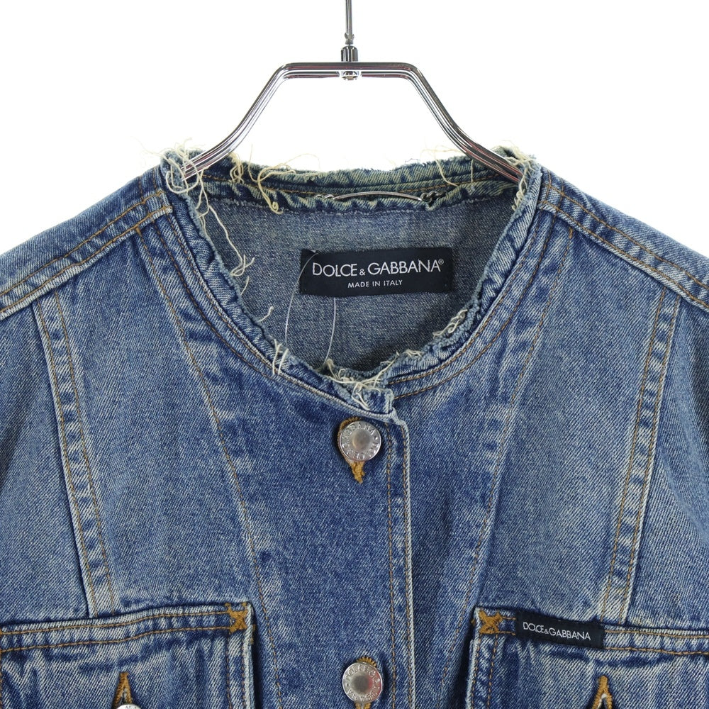 DOLCE & GABBANA(ドルチェアンドガッバーナ) カットオフ ノーカラー デニムジャケット レディース インディゴ JDS1L 811N