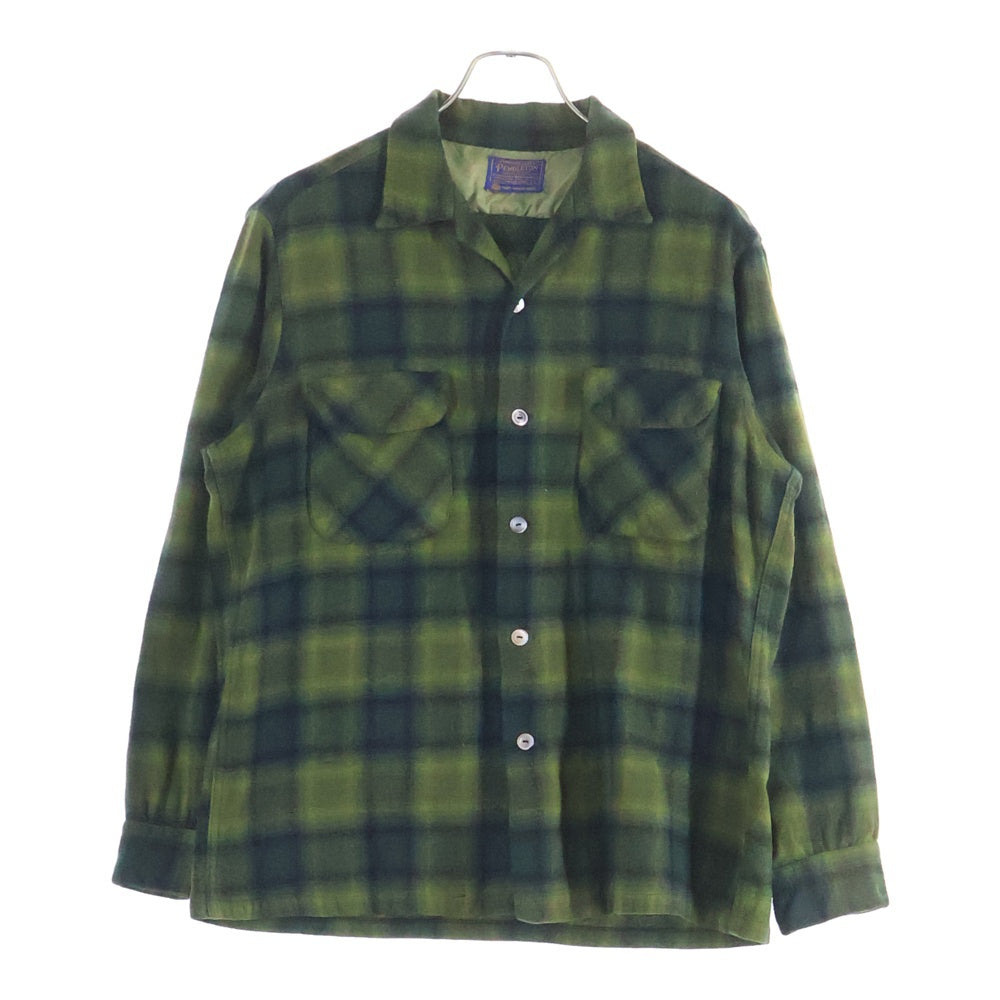PENDLETON(ペンドルトン) 60S VINTAGE ヴィンテージ オンブレチェック ウール オープンカラー長袖ボードシャツ グリーン