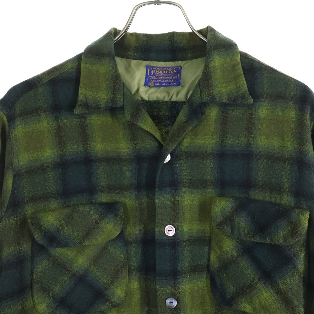 PENDLETON(ペンドルトン) 60S VINTAGE ヴィンテージ オンブレチェック ウール オープンカラー長袖ボードシャツ グリーン