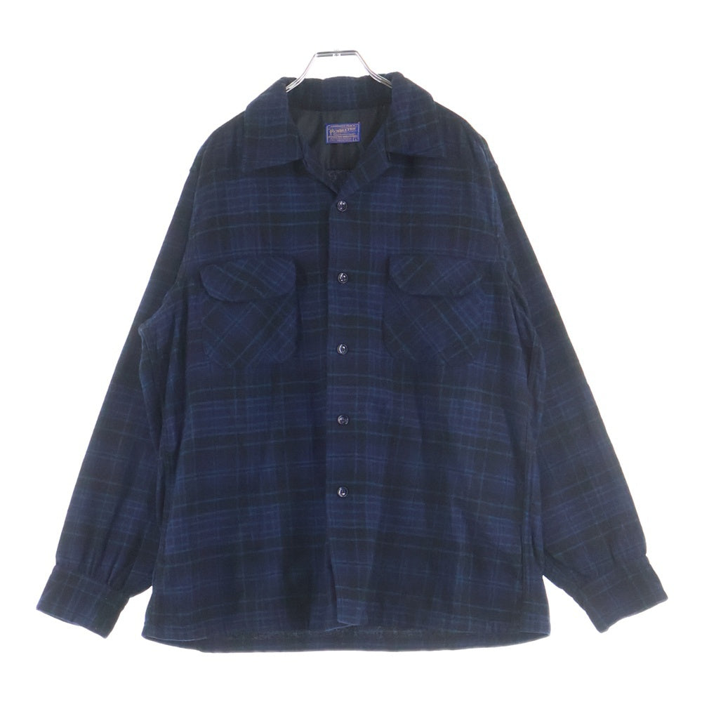 PENDLETON(ペンドルトン) 50S VINTAGE ヴィンテージ チェック ウール オープンカラー長袖ボードシャツ ブルー/ブラック