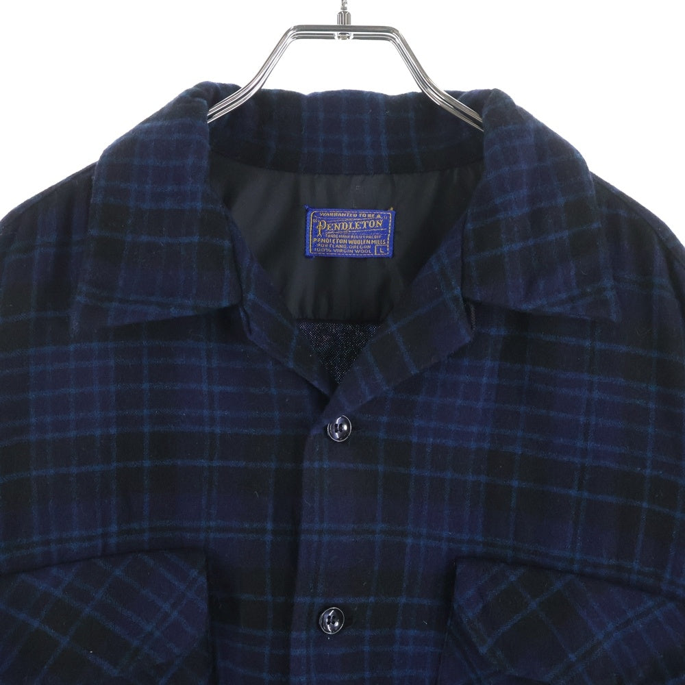 PENDLETON(ペンドルトン) 50S VINTAGE ヴィンテージ チェック ウール オープンカラー長袖ボードシャツ ブルー/ブラック