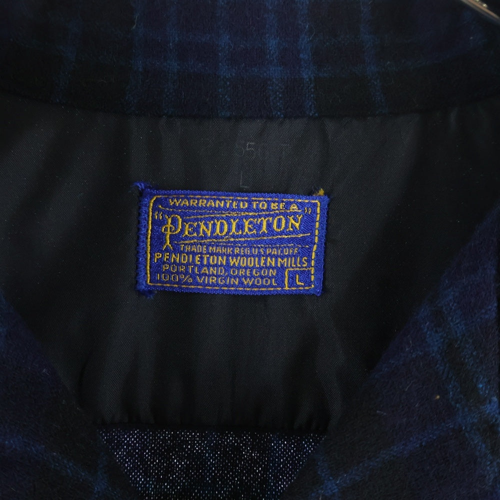 PENDLETON(ペンドルトン) 50S VINTAGE ヴィンテージ チェック ウール オープンカラー長袖ボードシャツ ブルー/ブラック