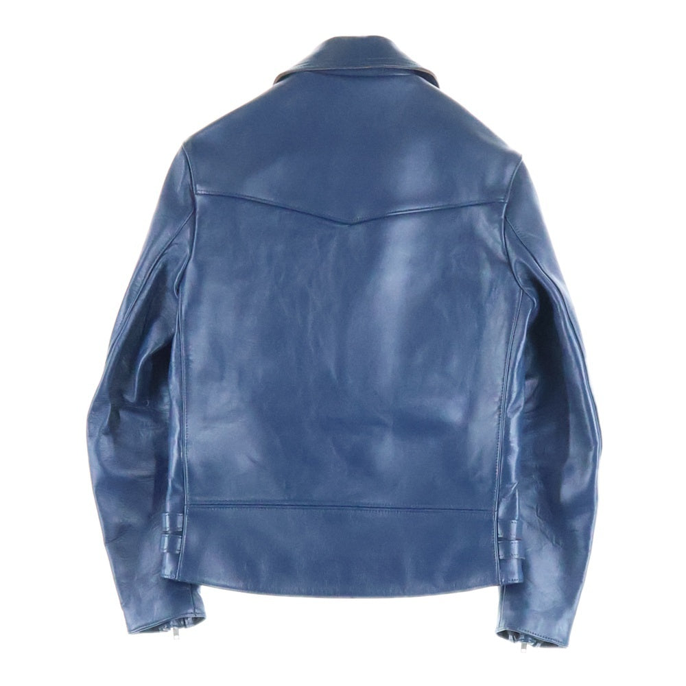 666 LEATHER WEAR(トリプルシックスレザーウェア) LJM-1TF マルチポケット ダブル タータンチェック柄 レザージャケット ライダースジャケット ブルー