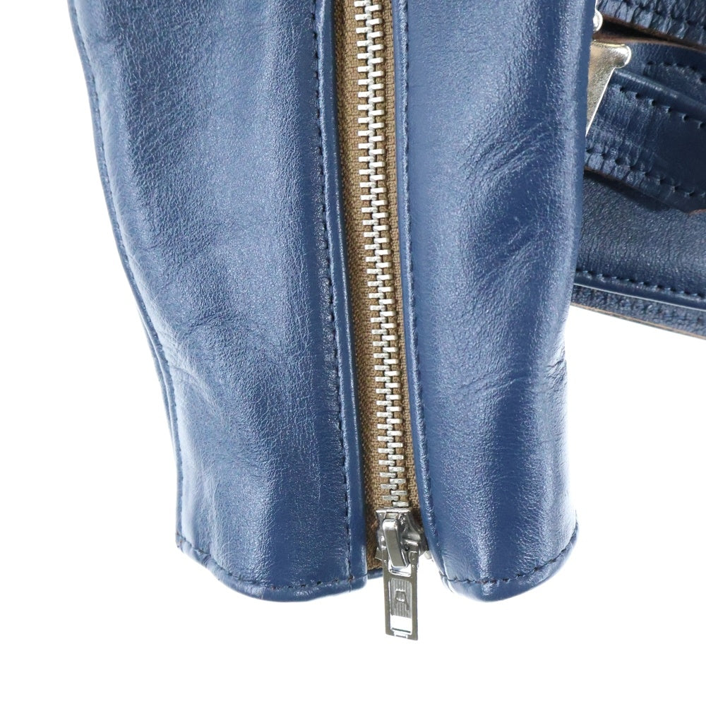 666 LEATHER WEAR(トリプルシックスレザーウェア) LJM-1TF マルチポケット ダブル タータンチェック柄 レザージャケット ライダースジャケット ブルー