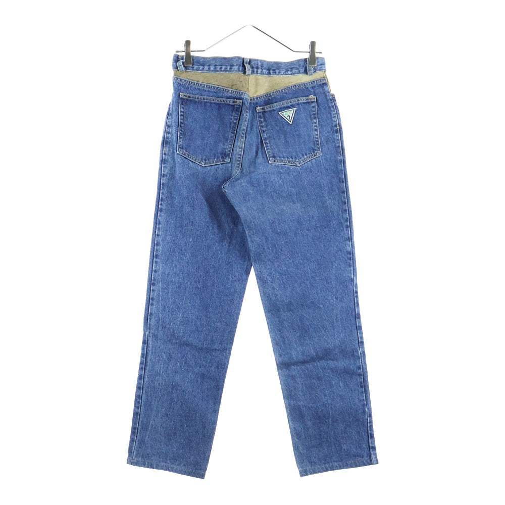 GUESS(ゲス) レザー切り替え デニムパンツ インディゴ