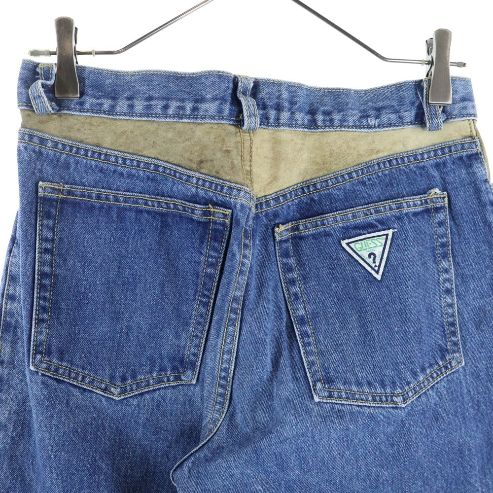 GUESS(ゲス) レザー切り替え デニムパンツ インディゴ