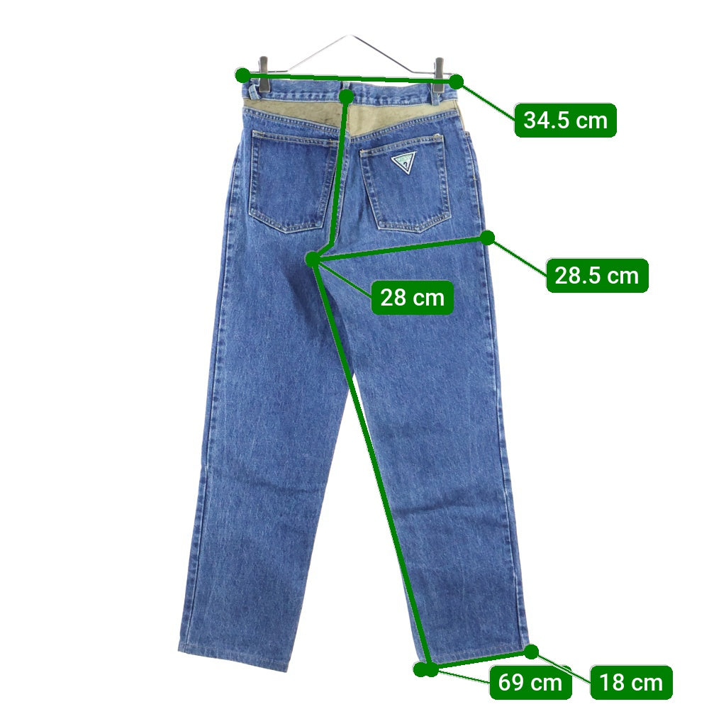 GUESS(ゲス) レザー切り替え デニムパンツ インディゴ