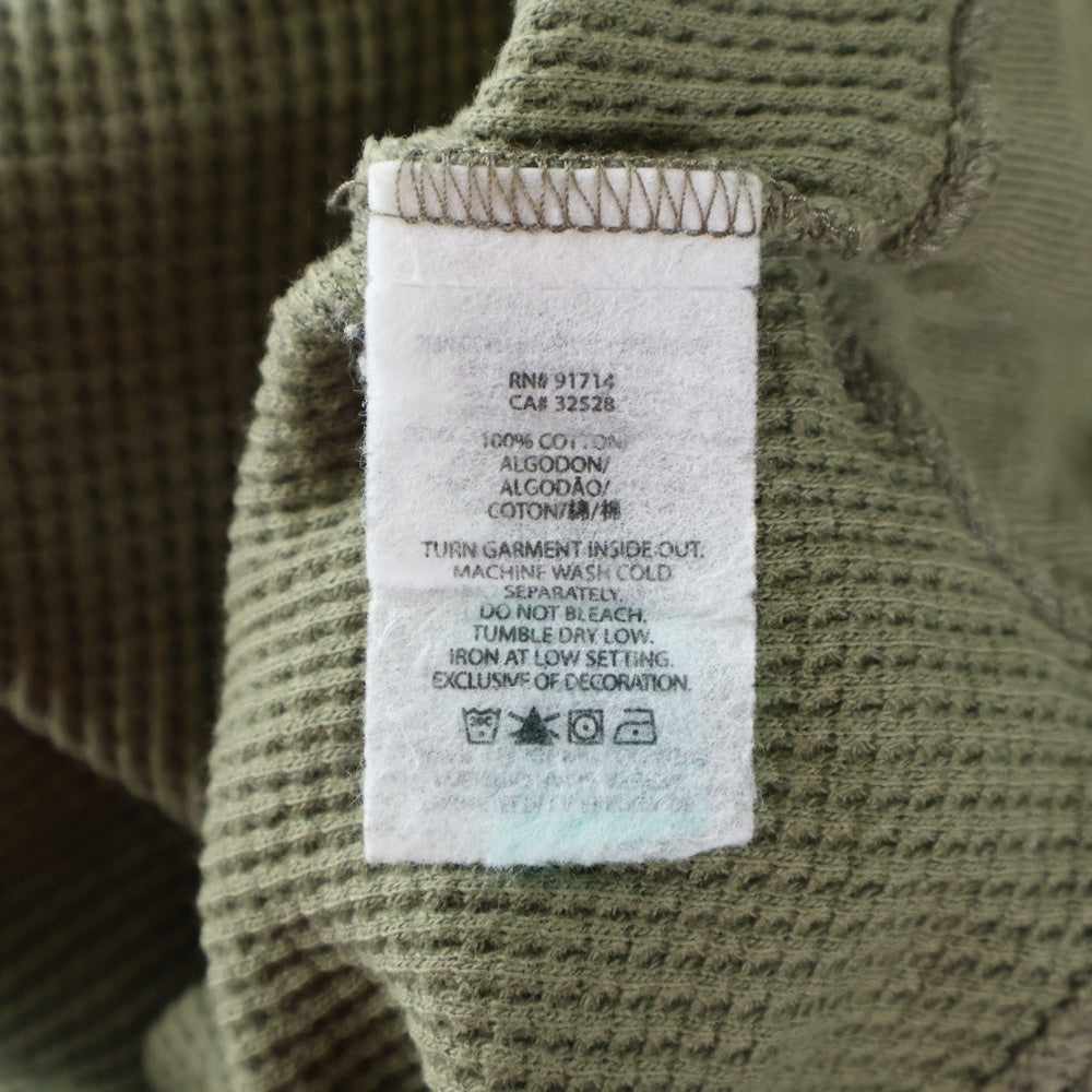 Armani Exchange(アルマーニ エクスチェンジ) フロントバードプリント ワッフル クルーネック 長袖Tシャツ カットソー グリーン