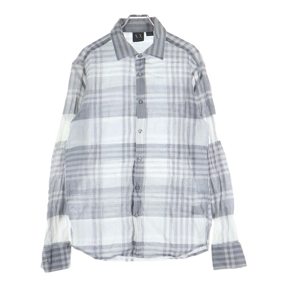 Armani Exchange(アルマーニ エクスチェンジ) チェック柄 コットン シアー長袖シャツ グレー