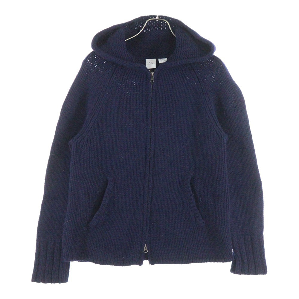 Armani Exchange(アルマーニ エクスチェンジ) ラムウールニット ダブルジップアップパーカー ネイビー