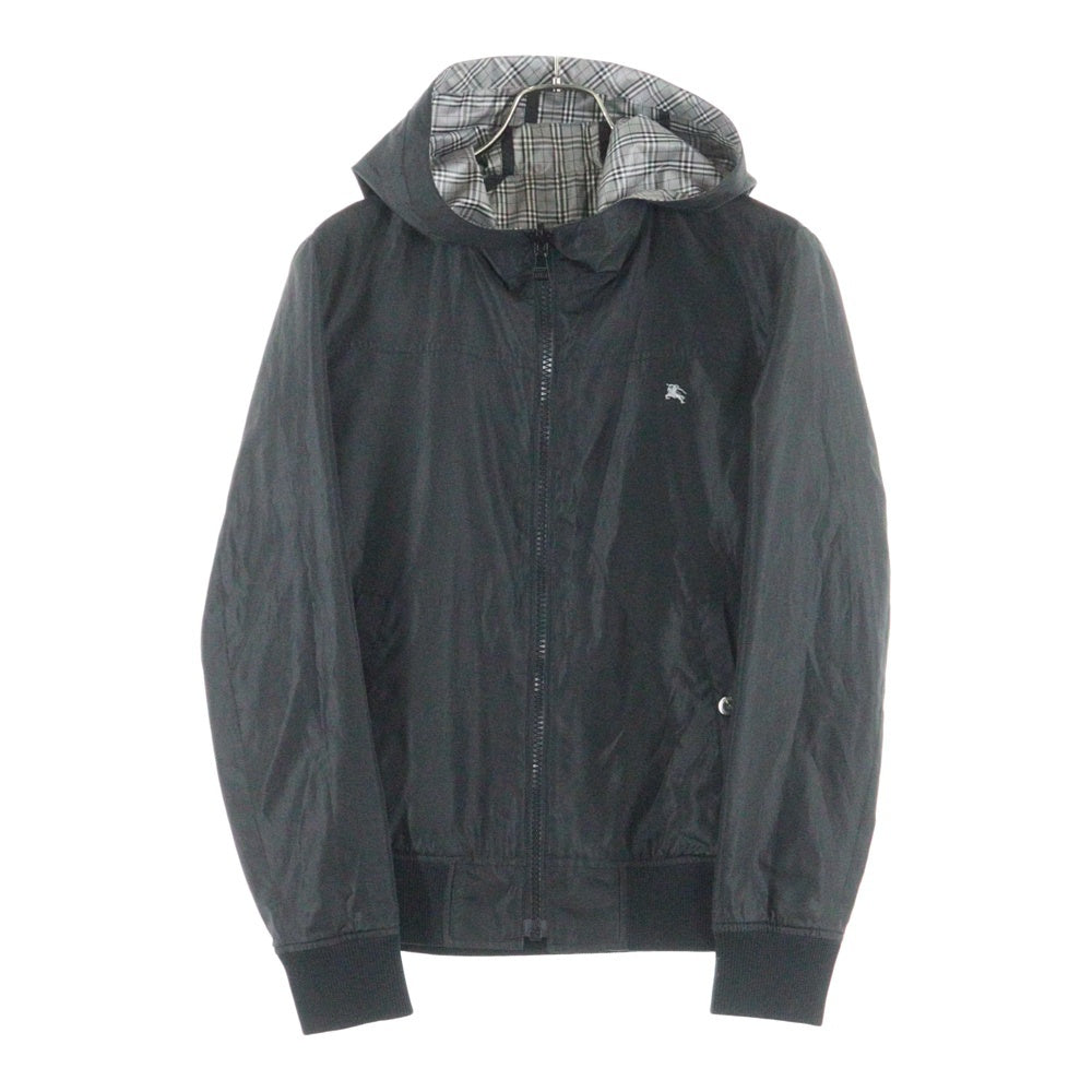 BURBERRY BLACK LABEL(バーバリー ブラックレーベル) モチーフ刺繍 チェック柄 リバーシブル フーデッドジャケット ブラック/グレー BMP10-209-06