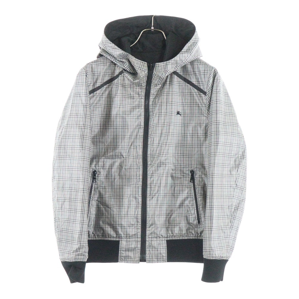 BURBERRY BLACK LABEL(バーバリー ブラックレーベル) モチーフ刺繍 チェック柄 リバーシブル フーデッドジャケット ブラック/グレー BMP10-209-06