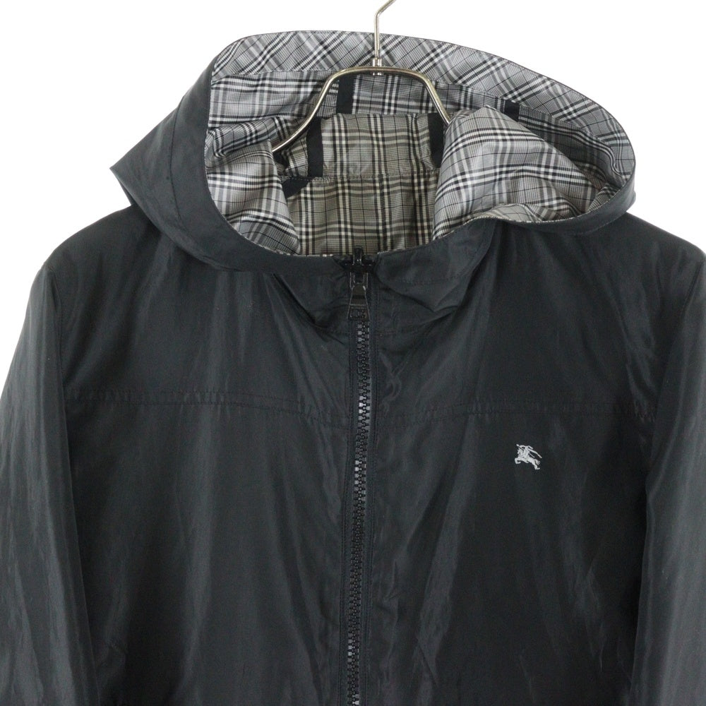 BURBERRY BLACK LABEL(バーバリー ブラックレーベル) モチーフ刺繍 チェック柄 リバーシブル フーデッドジャケット ブラック/グレー BMP10-209-06
