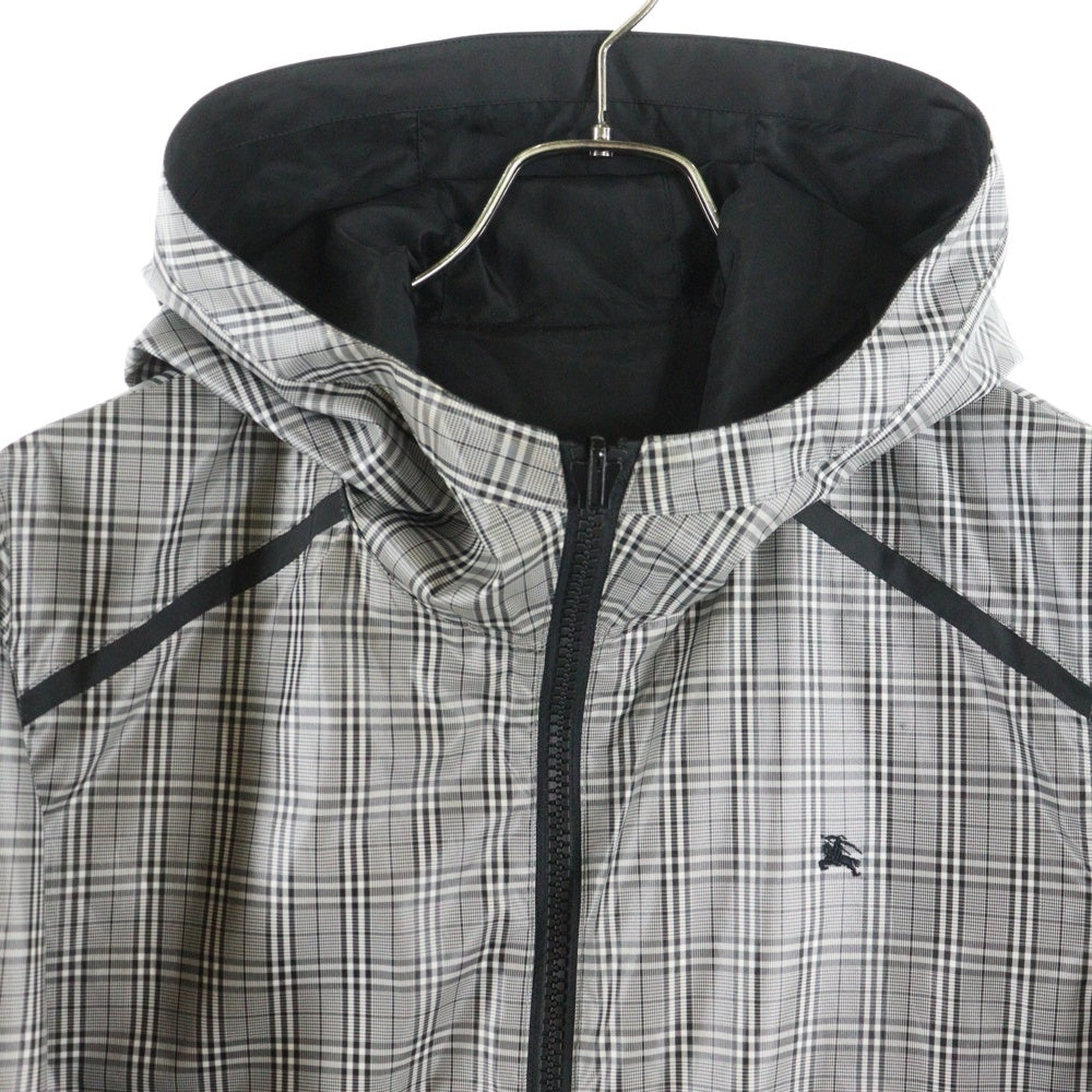 BURBERRY BLACK LABEL(バーバリー ブラックレーベル) モチーフ刺繍 チェック柄 リバーシブル フーデッドジャケット ブラック/グレー BMP10-209-06