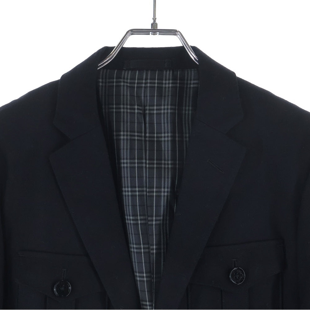 BURBERRY BLACK LABEL(バーバリー ブラックレーベル) 裏地チェック マルチポケットデザイン ウール 2B テーラードジャケット ブラック/グレー D1E81-210-09