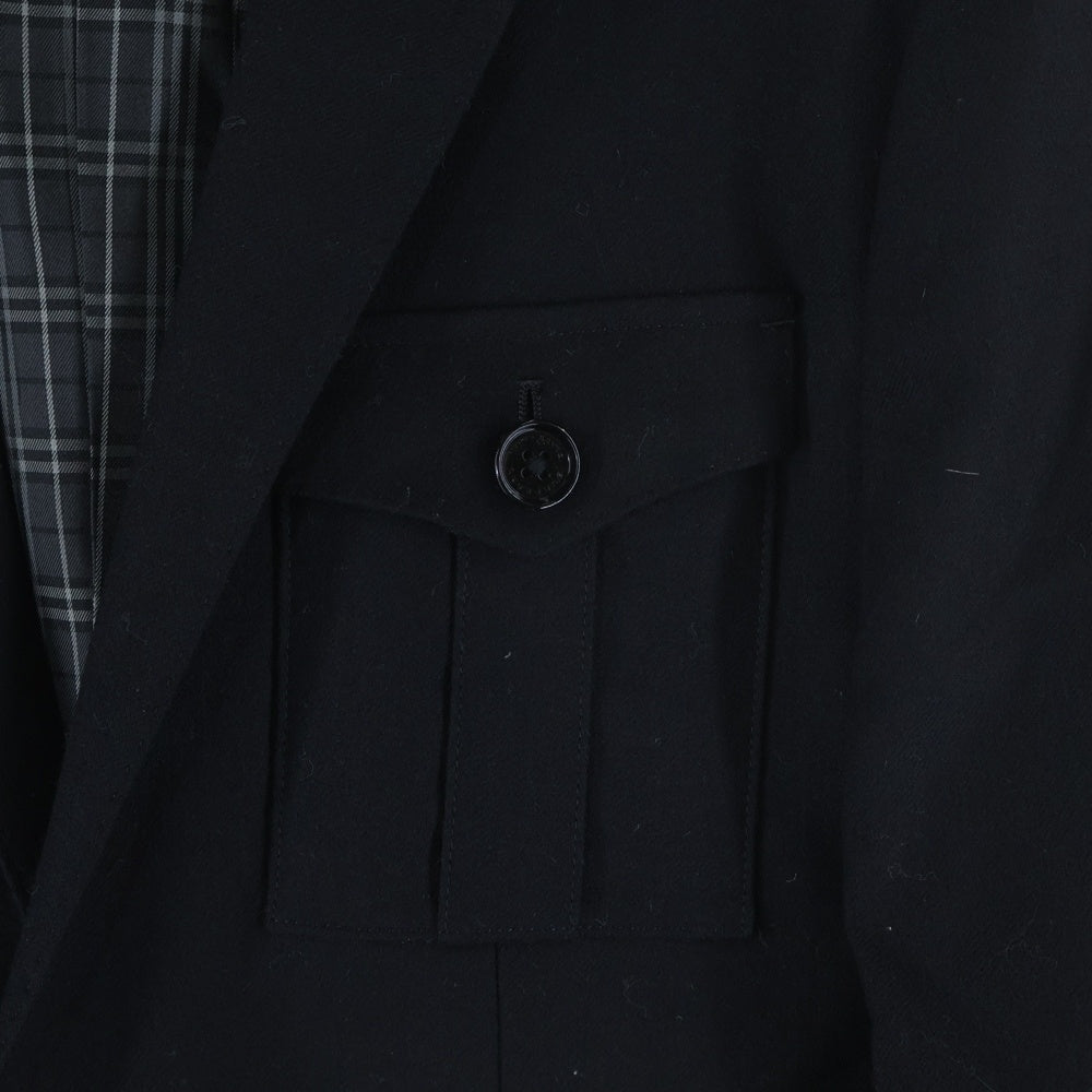 BURBERRY BLACK LABEL(バーバリー ブラックレーベル) 裏地チェック マルチポケットデザイン ウール 2B テーラードジャケット ブラック/グレー D1E81-210-09