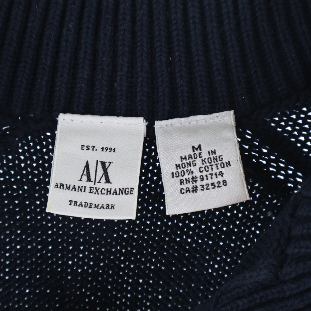 Armani Exchange(アルマーニ エクスチェンジ) 香港製 コットンニット 長袖ポロシャツ ネイビー