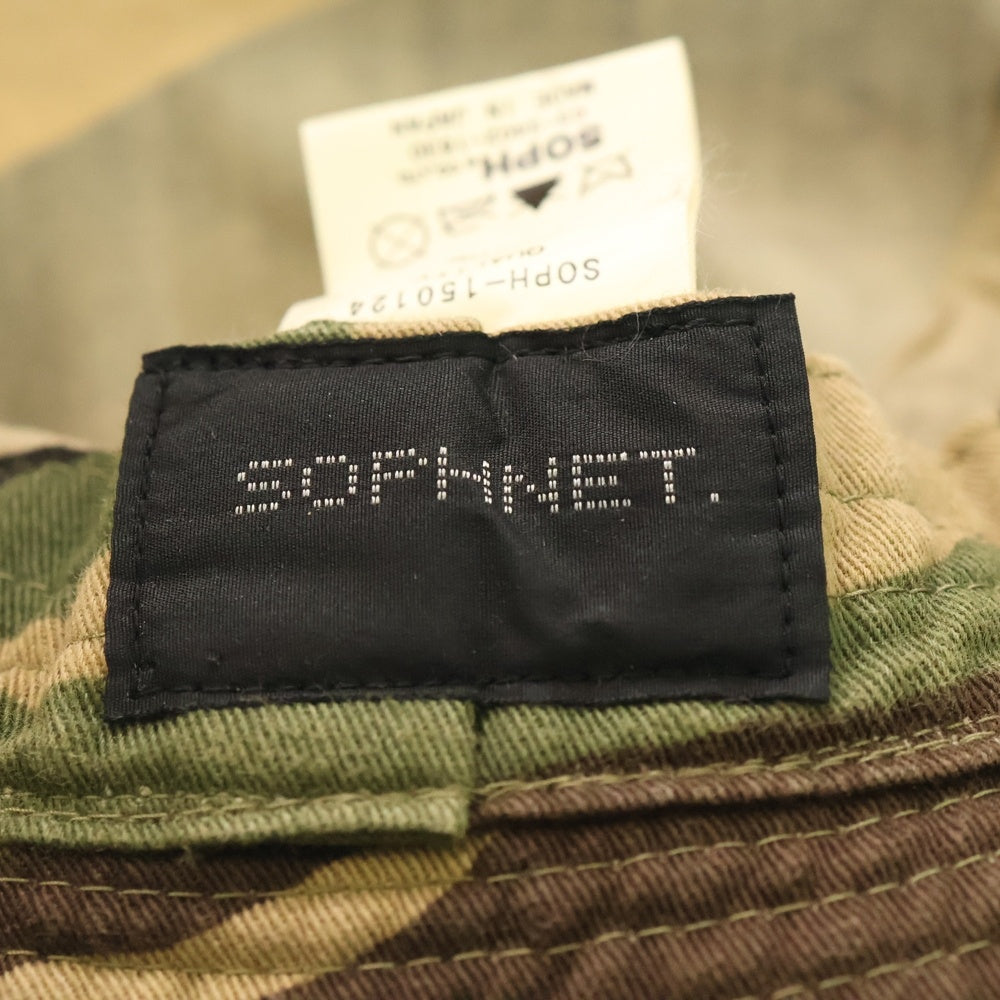 SOPHNET.(ソフネット) ARCH LOGO COTTON アーチロゴデザイン コットン カモ柄 バケットハット 帽子 カーキ SOPH-150124