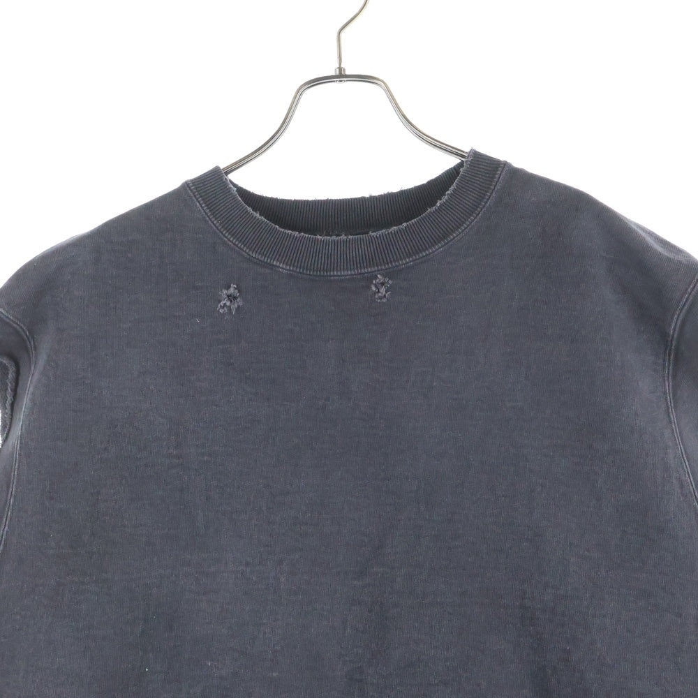 NEXUS7(ネクサスセブン) DAMAGED CREW VEST ダメージ加工 クルーネックスウェットベスト ブラック ROS-NNK-C0A