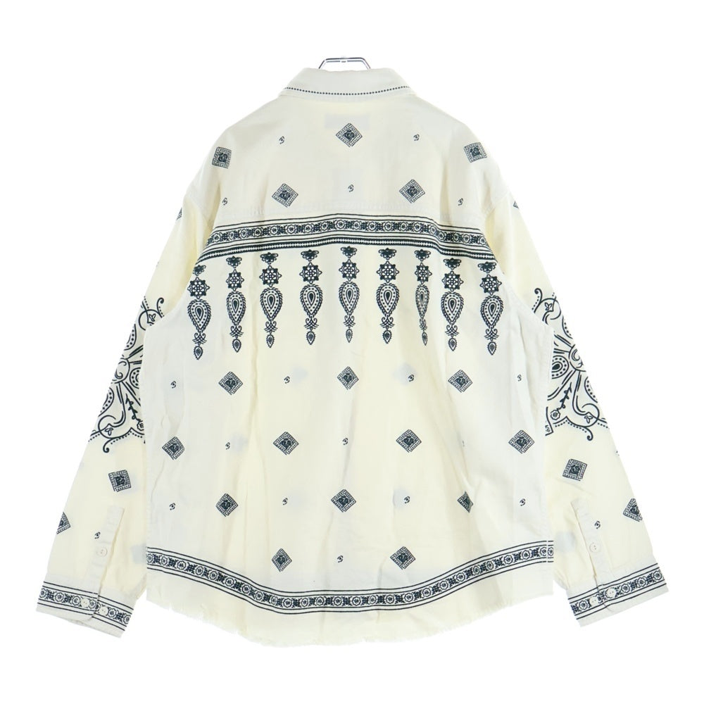 KITH(キス) 25SS RAW HEM DENIM APOLLO SHIRT STADIUM ロー ヘム デニム アポロ スタジアム カットオフ ロングスリーブ長袖シャツ ホワイト/グリーン KHM033140