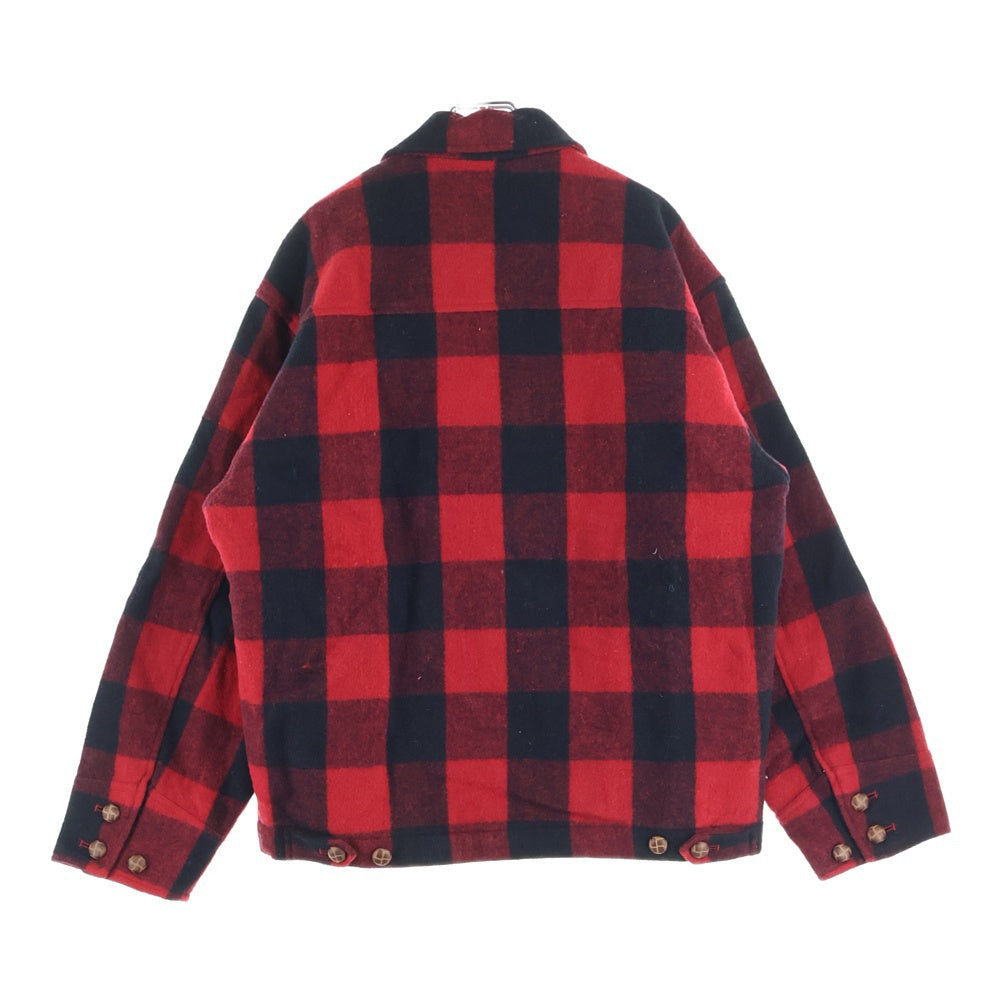 NO BRAND(ノーブランド) ARTISANAT アーティザン 裏地キルティング ウール チェック ジップアップジャケット ブラック/レッド