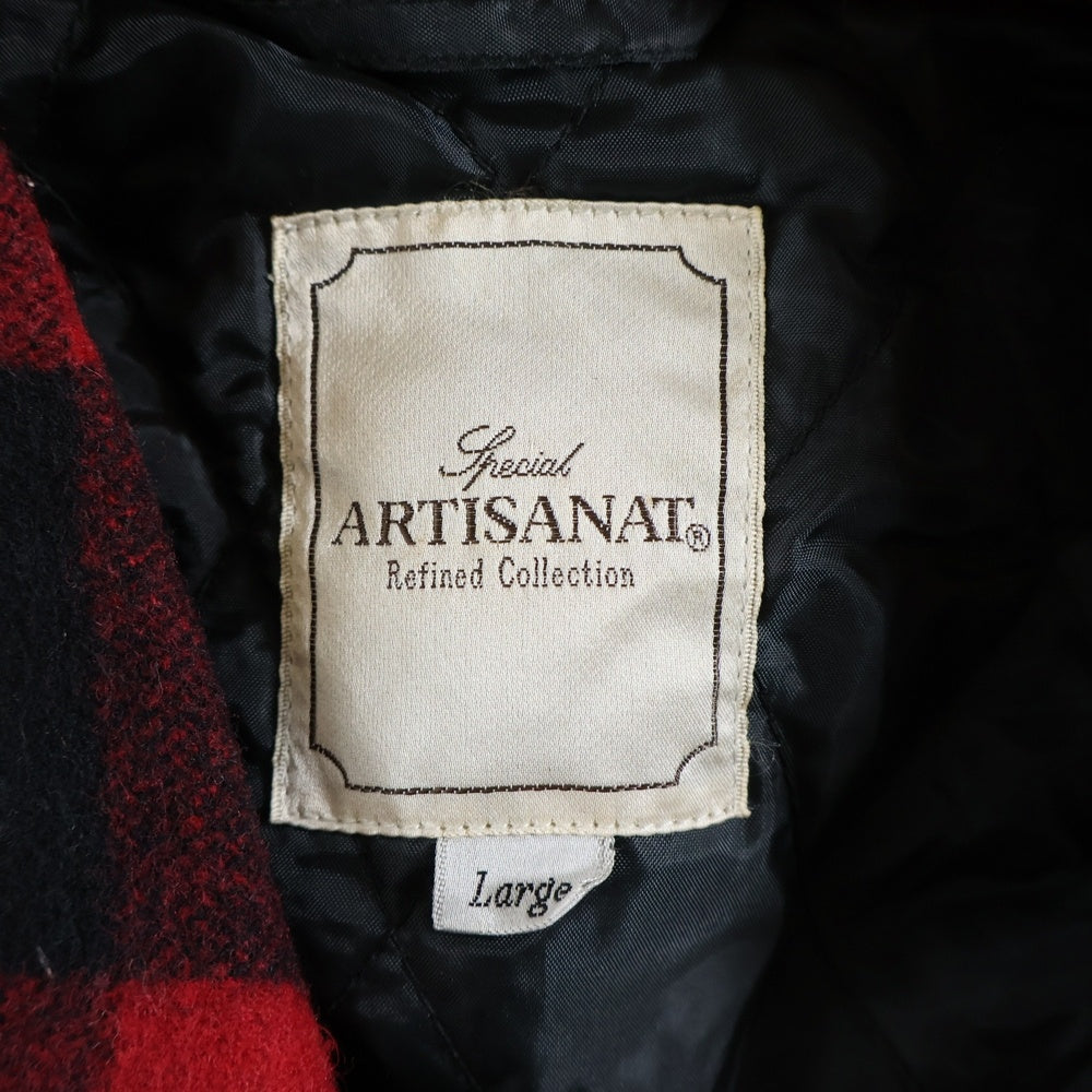 NO BRAND(ノーブランド) ARTISANAT アーティザン 裏地キルティング ウール チェック ジップアップジャケット ブラック/レッド