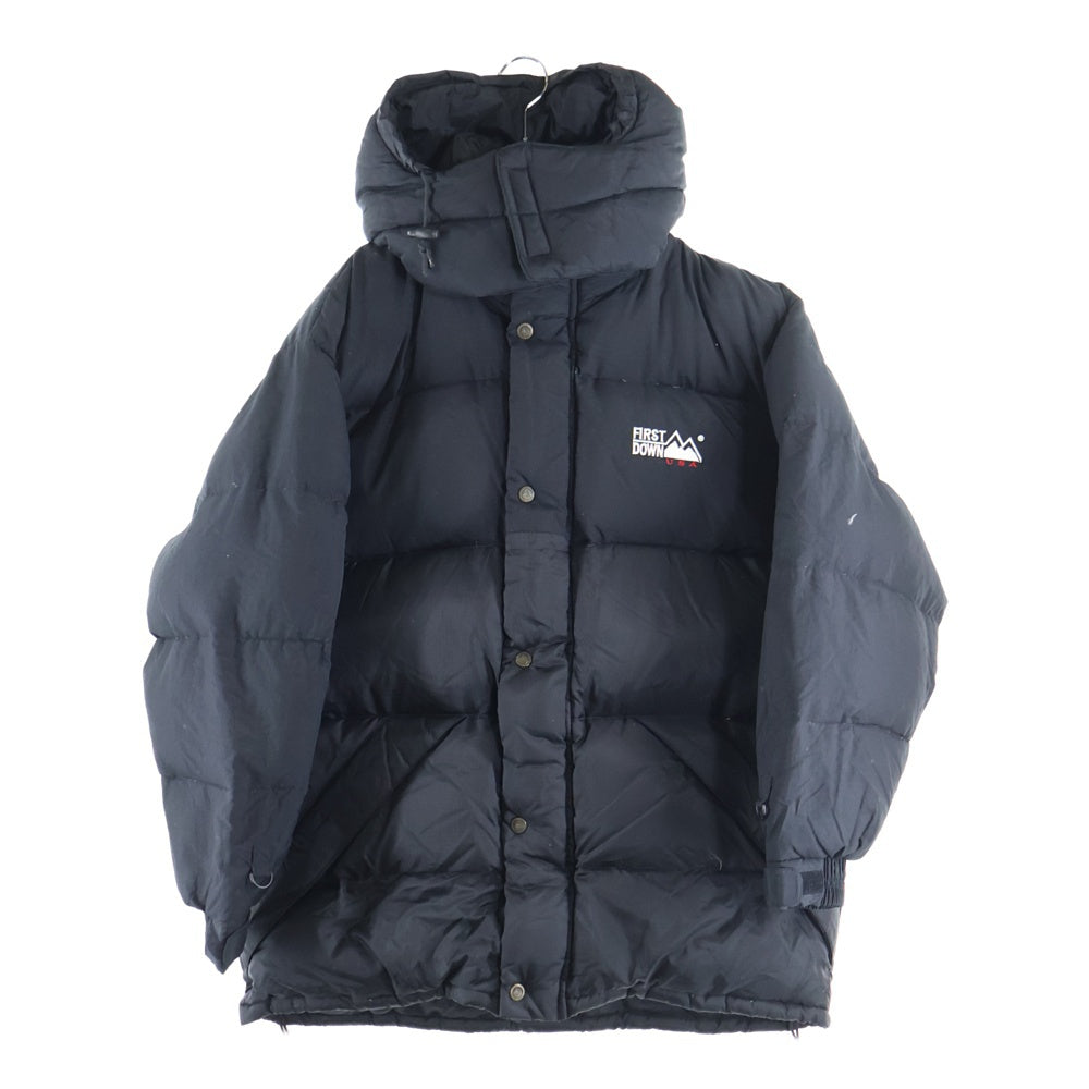 FIRST DOWN(ファーストダウン) 90S VINTAGE 雪山タグ ナイロン フーデッド ヴィンテージ ダウンジャケット ブラック