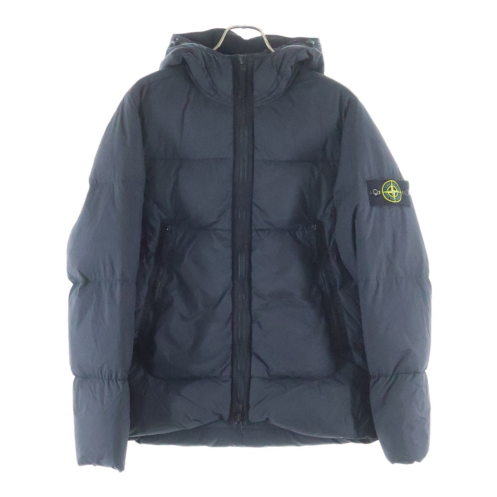 STONE ISLAND(ストーンアイランド) GARMENT DYED CRINKLE REP NY DOWN ガーメンドダイ ロゴワッペン付き ダブルジップ フーデッド ナイロンダウンジャケット ブラック 751540123