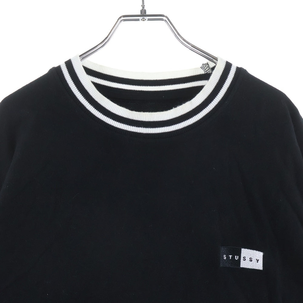 STUSSY(ステューシー) 胸エンブロイダリーデザイン クルーネック カットソー 長袖Tシャツ ブラック