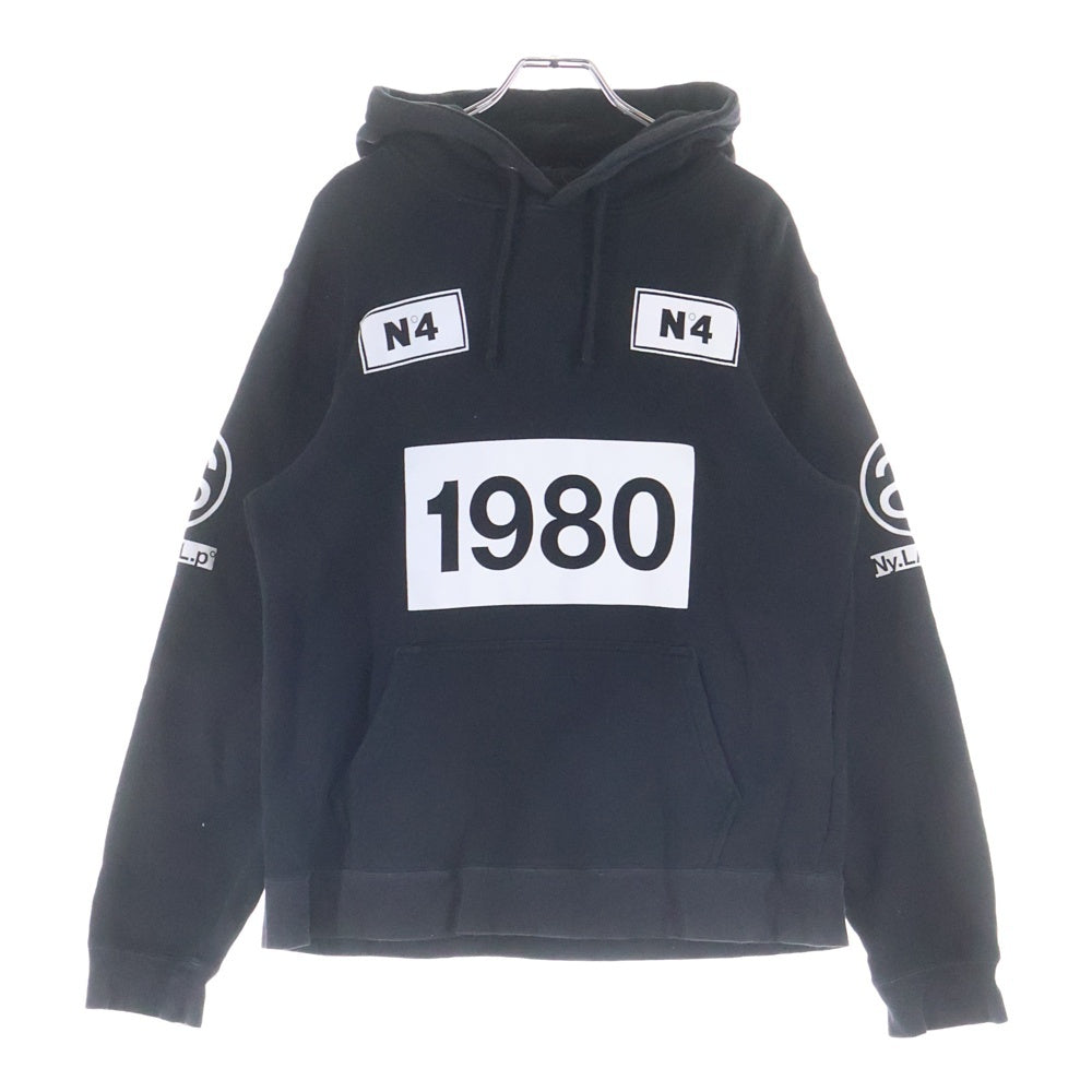 STUSSY(ステューシー) 1980 フロントロゴデザイン プルオーバー フーデッド スウェット パーカー ブラック