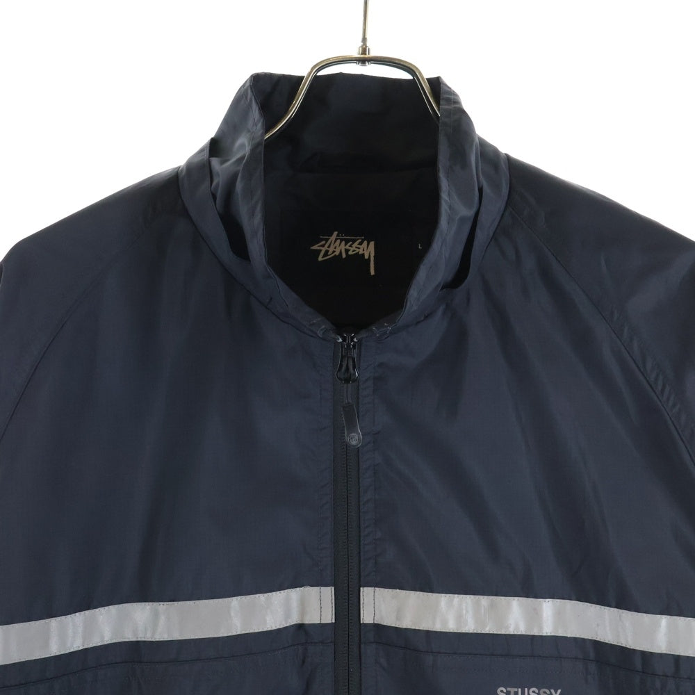STUSSY(ステューシー) フロントロゴデザイン リフレクター ジップアップ ナイロンジャケット ブラック