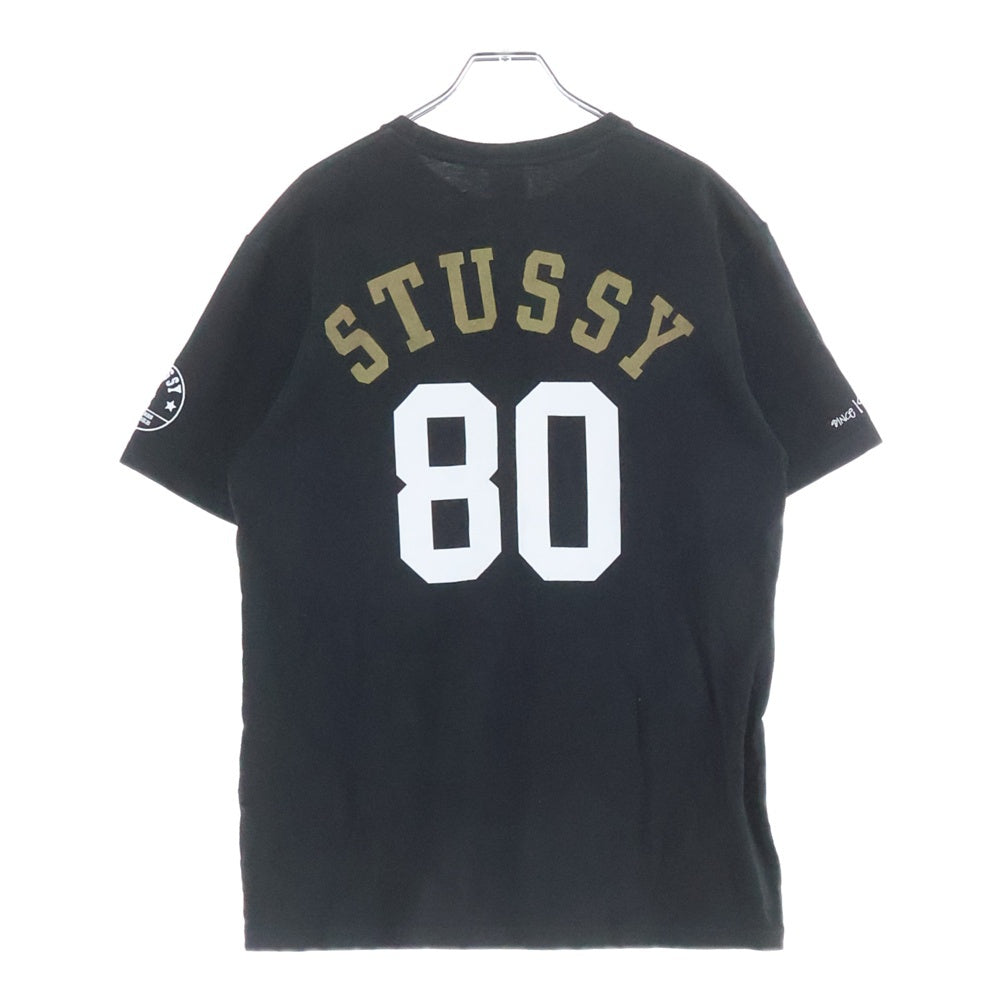 STUSSY(ステューシー) 80 フロントロゴデザイン クルーネック カットソー 半袖Tシャツ ブラック