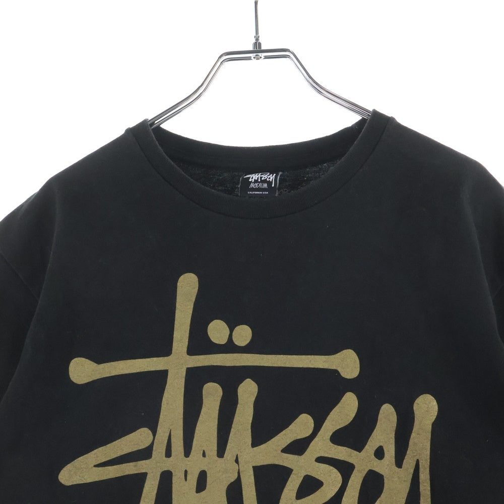 STUSSY(ステューシー) 80 フロントロゴデザイン クルーネック カットソー 半袖Tシャツ ブラック