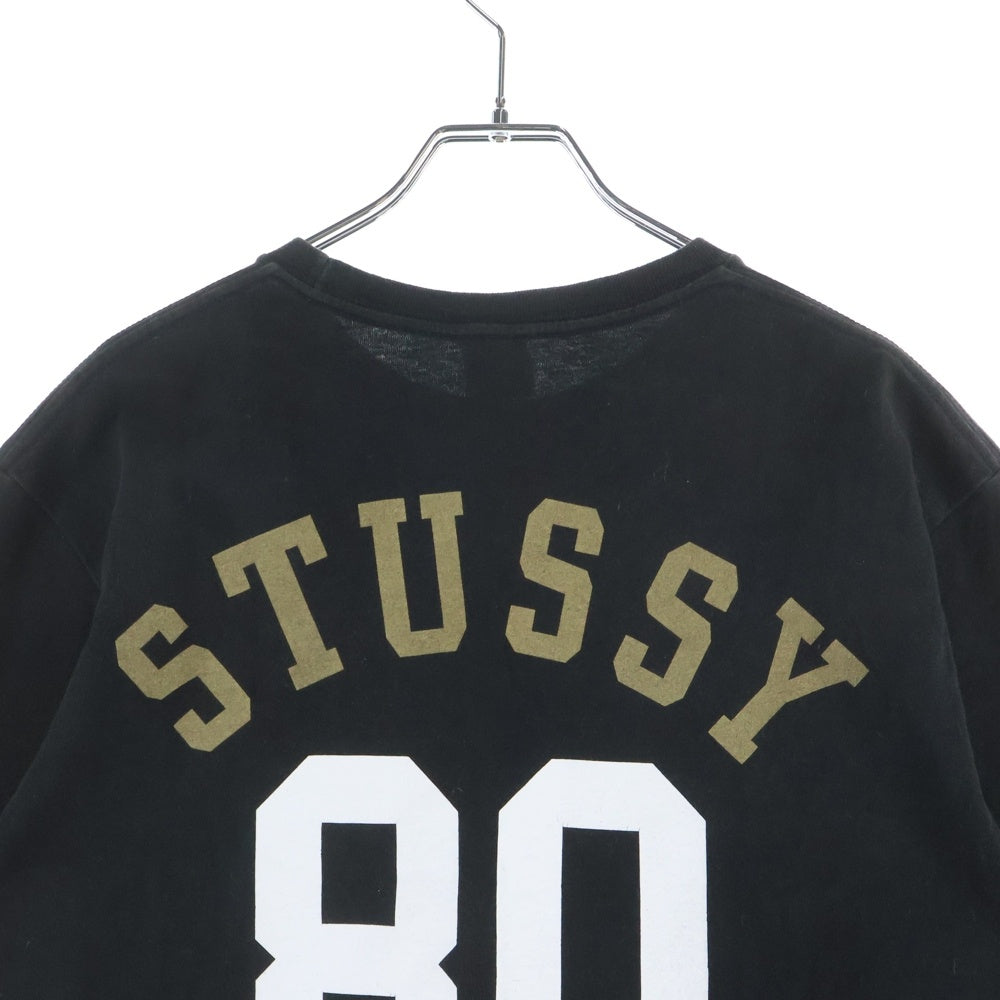 STUSSY(ステューシー) 80 フロントロゴデザイン クルーネック カットソー 半袖Tシャツ ブラック