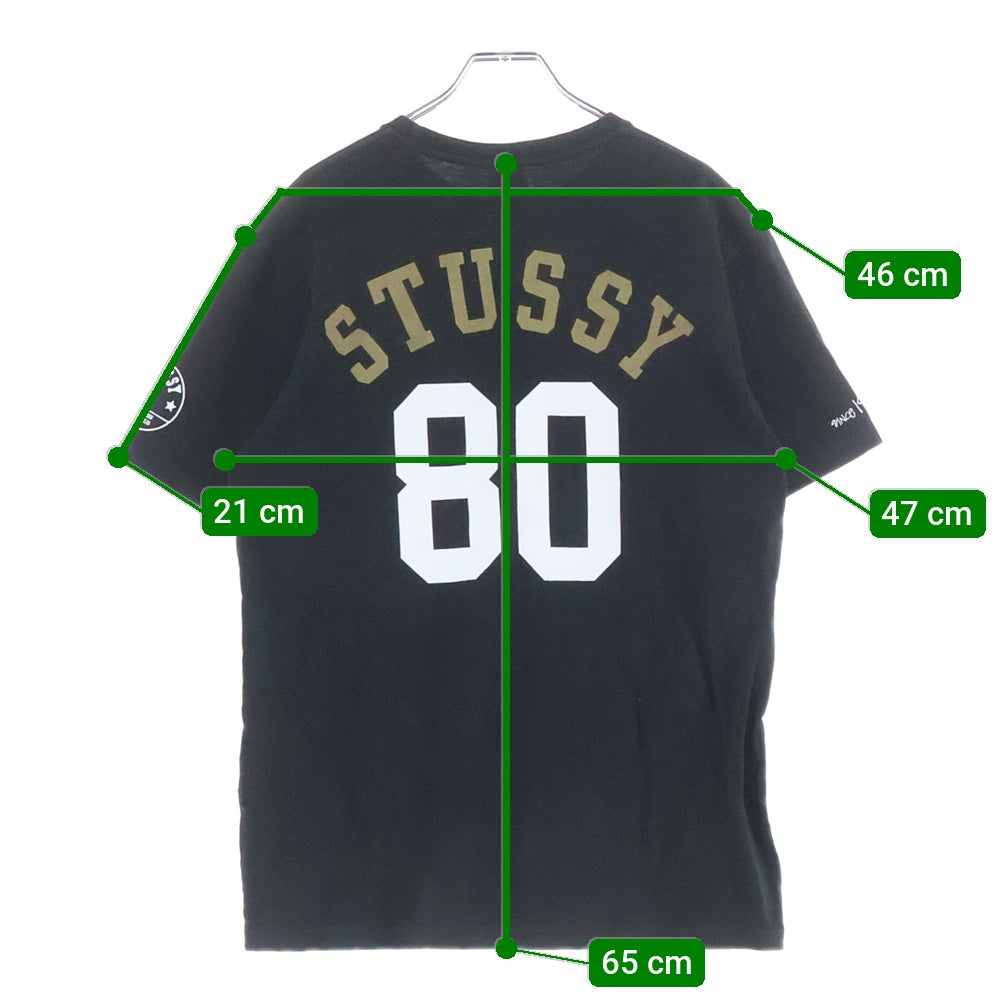 STUSSY(ステューシー) 80 フロントロゴデザイン クルーネック カットソー 半袖Tシャツ ブラック