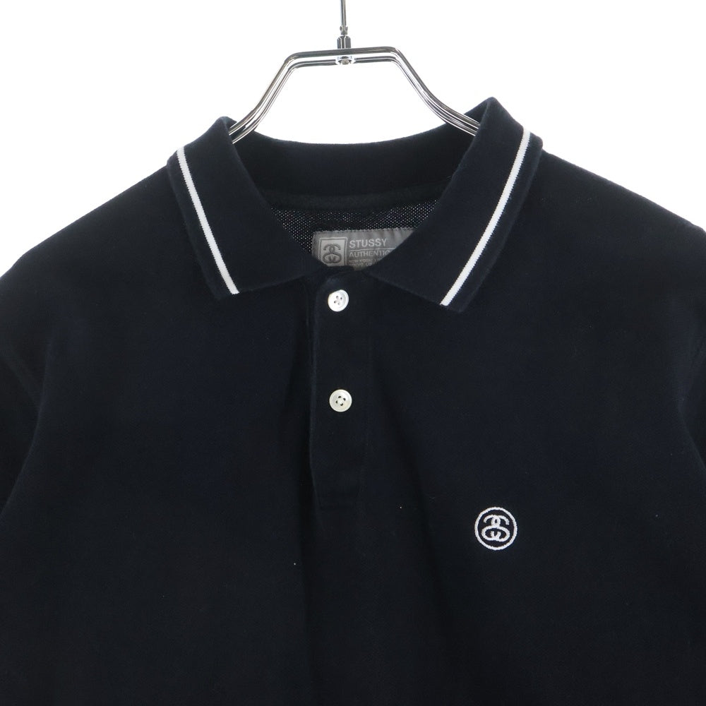 STUSSY(ステューシー) 胸エンブロイダリーデザイン アームロゴデザイン 半袖ポロシャツ ブラック