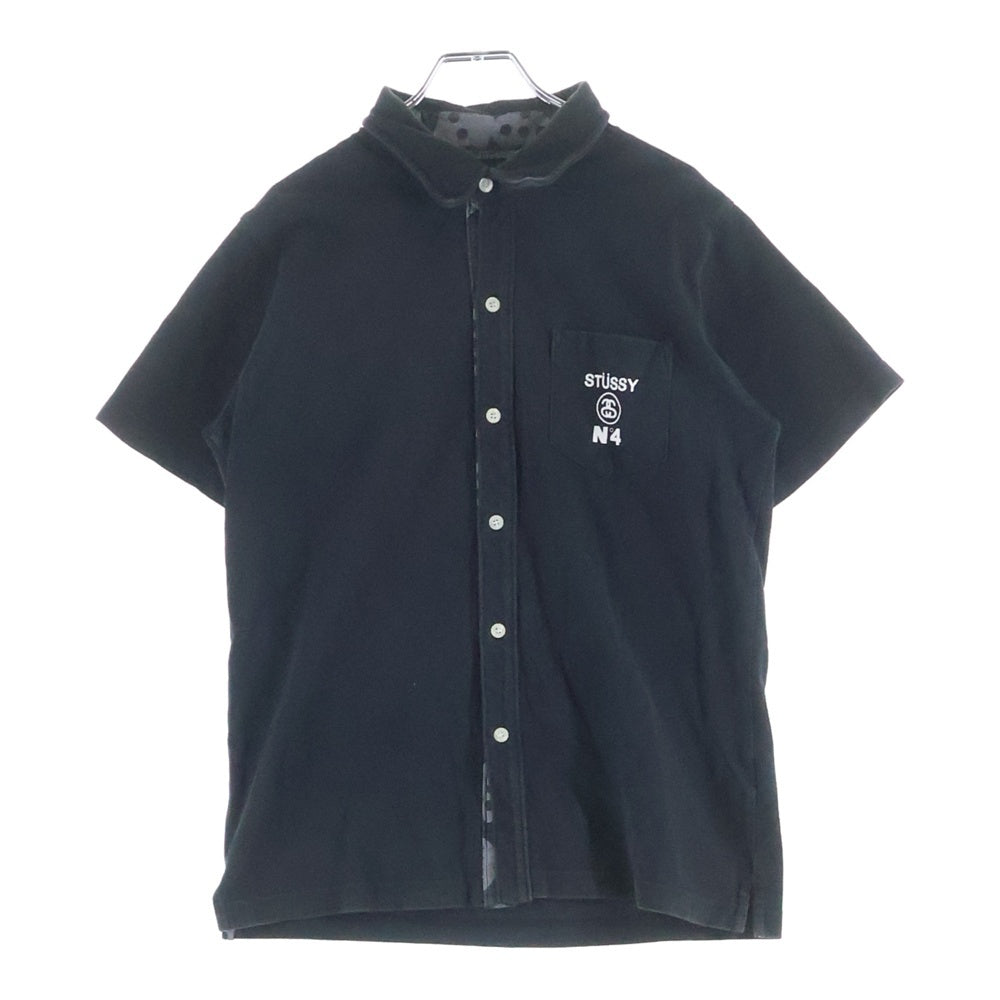 STUSSY(ステューシー) 胸ポケット フロントロゴデザイン カットソー 半袖ポロシャツ ブラック
