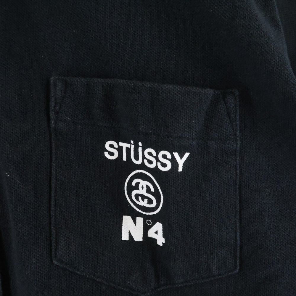 STUSSY(ステューシー) 胸ポケット フロントロゴデザイン カットソー 半袖ポロシャツ ブラック
