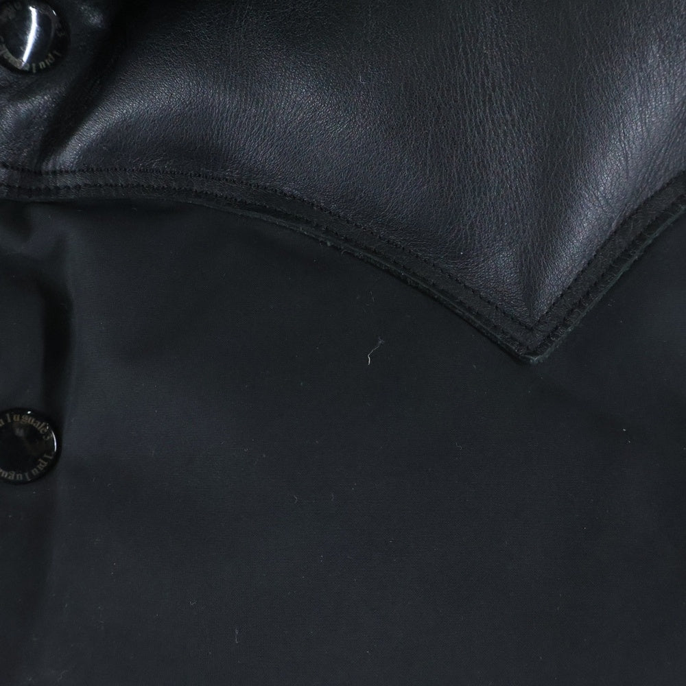 1 PIU 1 UGUALE 3(ウノピゥウノウグァーレトレ) ×Rocky Mountain ロッキーマウンテン 裏地レオパード レザーヨーク ダウンベスト ジャケット ブラック MRB104