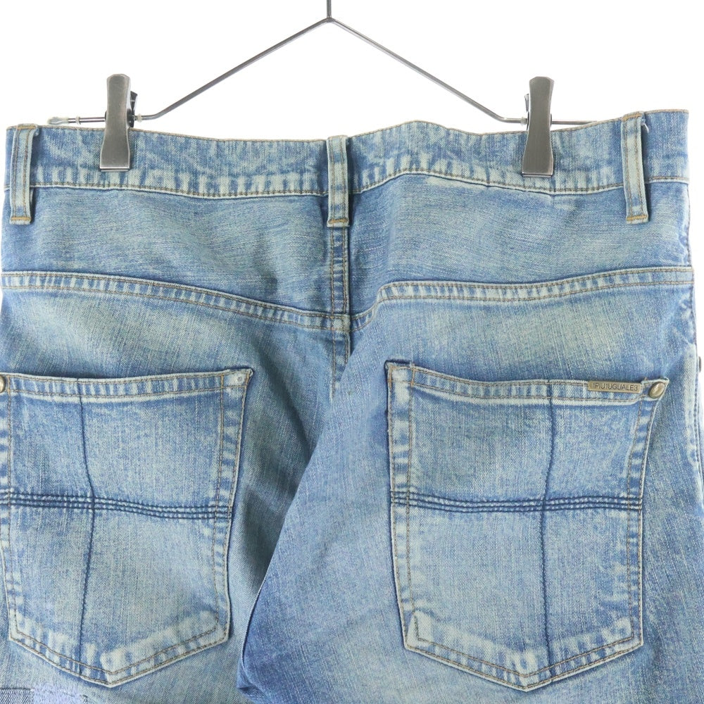 1 PIU 1 UGUALE 3(ウノピゥウノウグァーレトレ) ダメージ加工 パッチワーク スキニーデニムパンツ インディゴ MRP078