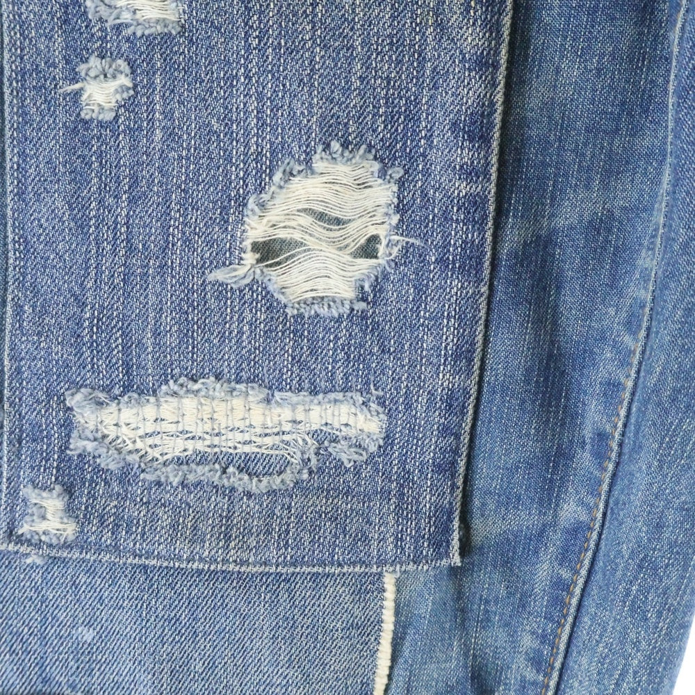 1 PIU 1 UGUALE 3(ウノピゥウノウグァーレトレ) ダメージ加工 パッチワーク スキニーデニムパンツ インディゴ MRP078