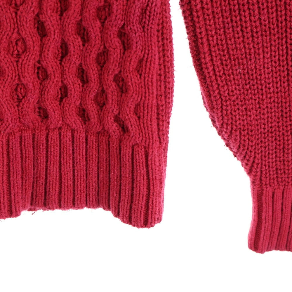 1 PIU 1 UGUALE 3(ウノピゥウノウグァーレトレ) RAFFY COTTON CABLE PATCH V-NECK ブイネック ケーブル ニットセーター レッド MRK146
